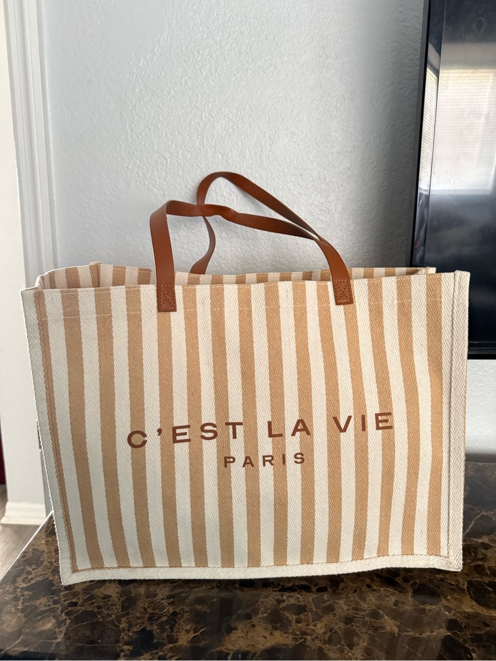 Striped Tote Bag in Beige and Brown
